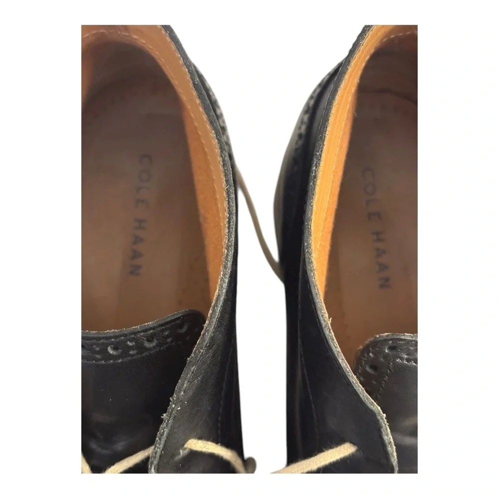 Cole Haan Classy Black Broughed Leather Chukka Ankle Stitched Desert Boots 9.5